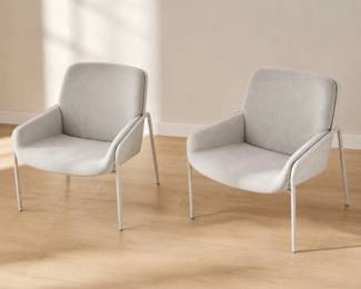 Lot #56 Pair of Blu Dot White Upholstered Captain’s Chairs, Modern Accent and Dining Seating