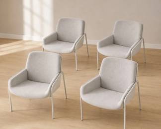 Lot #87 Set of 4 Blu Dot White Upholstered Captain’s Chairs, Modern Dining and Accent Seating