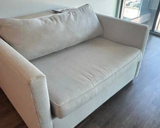 Lot #23 West Elm White Linen Twin Sleeper Sofa, Compact Loveseat Sofa Bed for Airbnb or Guest Room