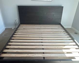 Lot #93 Lot of 3 Dark Reclaimed-Wood Style King Bed Frames, Farmhouse Hotel Furniture