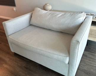Lot #34 West Elm White Twin Sleeper Loveseat, Compact Linen Sofa Bed for Studio or Airbnb