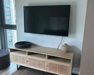 Lot #29 Lot of 5 Modern Maple and Cane Media Consoles, MCM TV Stands and Hotel FF&E