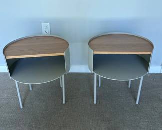 Lot #21 Lot of 10 Modern Wood Top Nightstands, Black Metal Hotel FF&E Bedside Tables