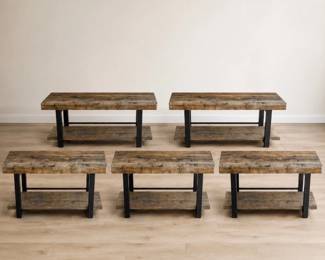 Lot #91 Lot of 5 Dark Reclaimed-Wood Style Benches, Farmhouse style