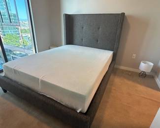 Lot #28 Four Hands Gray Linen Upholstered Queen Bed Frame, Modern Airbnb and Hotel Furniture