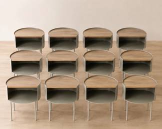 Lot #59 Lot of 12 Modern 14-Inch Wood-Top Nightstands with Black Metal Frames, Hotel FF&E