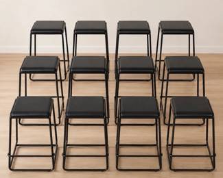 Lot #49 Lot of 12 Black Backless Bar Stools, Modern Restaurant, Kitchen and Hotel Seating