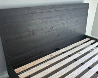 Lot #94 Commercial furniture lot containing three king-size bed frames with dark reclaimed-wood style finishes and farmhouse-ins