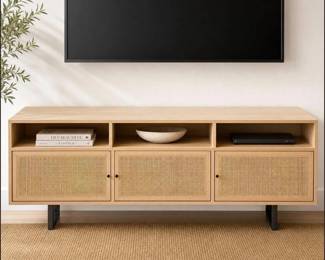 Lot #8 Four Hands Modern Maple and Cane Media Console, MCM TV Stand for Living Room, Airbnb or Hotel