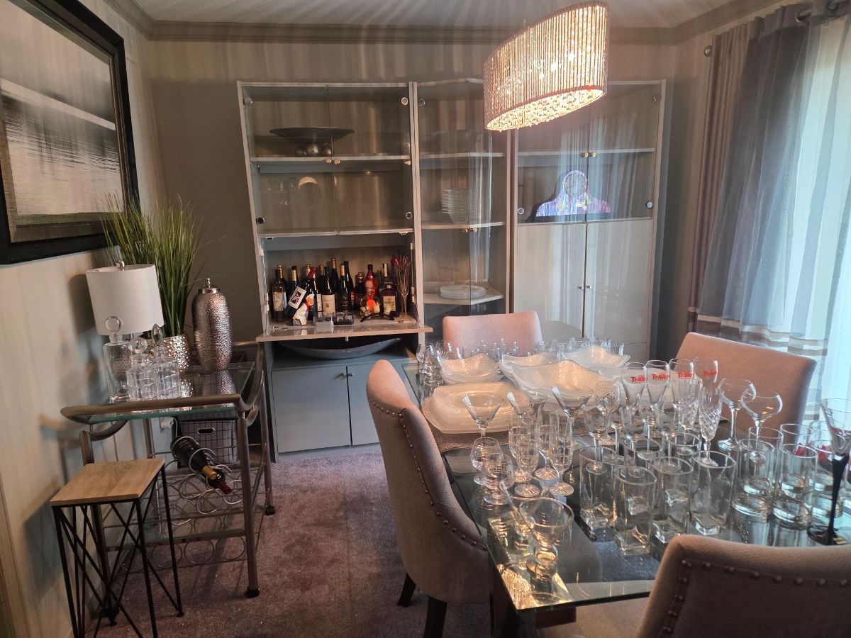 Contemporary curio and glass dining table