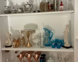Array of Glasses, Cake Plate, Bar Ware, Antique Demitasse set…