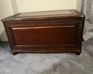 Carved Wooden Cedar Chest -