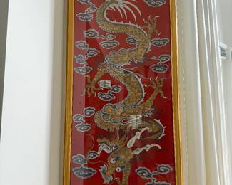 6' Tall Framed Asian Dragon Needlework