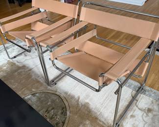 Pair of Modern Leather and Chrome Club Chairs