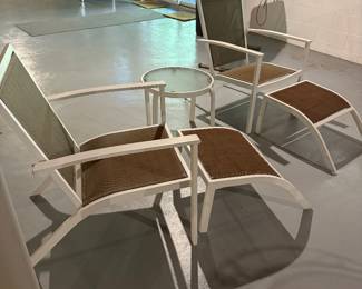 Pair of Outdoor Aluminum Lounge Chairs and Ottomans
