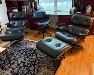 Pair of Signed Herman Miller Eames Lounge Chairs and Ottomans
