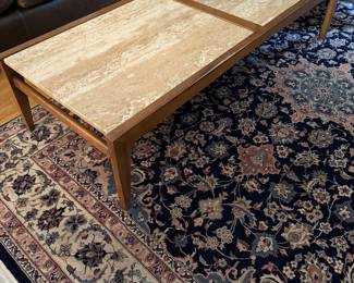 Travertine and Walnut Coffee Table