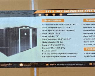 2026 LandHonor LHR-MS0810 8ft x 10ft Galvanized Apex Roof Metal Shed, Unused
