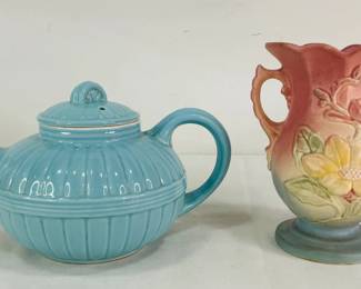 Vintage Hull Vase and Egg Blue Teapot