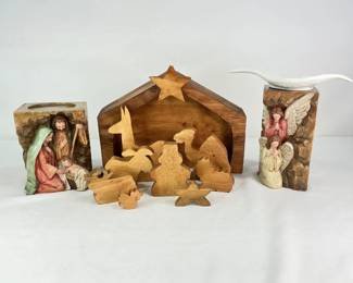 Nativity Candle Holders and Wooden Nativity Scene