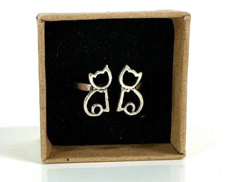 Sterling Silver Double Cat Outline Ring