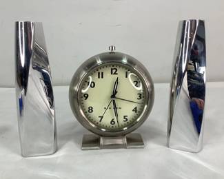 Nambe Twist Metal Candlesticks & Big Ben Clock