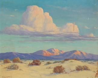 1214 Roi Clarkson Coleman (1884-1945) "Floating Veils of the Desert" Oil on canvas Signed lower left: R. Clarkson Coleman; signed again and titled, all in pencil, on the stretcher 24 x 30 1/4 in. Estimate: $800 - $1,200