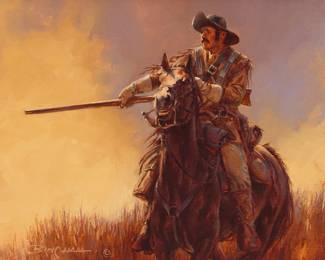 1182 Jerry Bingham (b. 1953) "Display of Caution" Oil on canvas Signed lower left: Bingham ©; signed "Jerry Bingham" and titled in ink on the stretcher 9 x 12 in. Estimate: $500 - $700