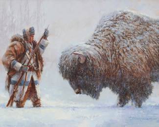 1183 Jerry Bingham (b. 1953) "Hard Meals at Mandan" Oil on canvas Signed lower right: Bingham ©; signed "Jerry Bingham" and titled on the stretcher 9 x 12 in. Estimate: $500 - $700