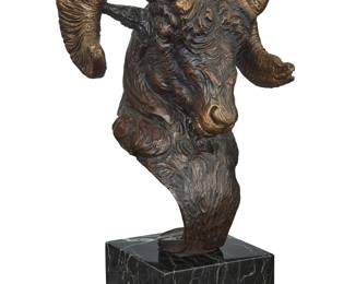1235 Steve Retzlaff (Active 20th Century) "Majesty," 1998 Patinated and polished bronze on marble plinth Signed, dated, and titled in the casting: Retzlaff © Height of bronze 9 7/8 in., width 7 3/8 in., depth 5 7/8 in.; height overall 11 5/8 in. Estimate: $600 - $800