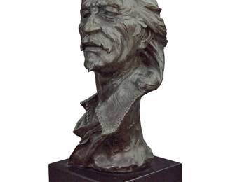 1253 David Lemon (b. 1945) "Frontiersman" Patinated bronze on stone plinth Edition: 5/40 Signed and numbered in the casting: LEMON ©; titled by repute Height of bronze 13 3/8 in., width 6 3/4 in., depth 6 3/8 in.; height overall 15 3/8 in. Estimate: $300 - $500