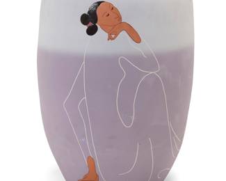1014 R. C. Gorman (1932-2005, Diné [Navajo]) "Noon," 1987 Glazed ceramic Edition: 12/150 Signed and numbered to lower edge: R.C. Gorman; dated, titled, and inscribed in pen to the underside: Gorman Edition / GRC / greg grycner Ltd ed. © Height 26 1/4 in., diameter 20 in. Estimate: $300 - $500