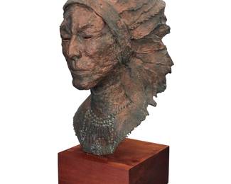 1108 Retha Walden Gambaro (1917-2013) Bust of a Native American, 1977 Fiberglass and composition on wood plinth Edition: 2/12 Incised with signature, date, and edition: RETHA WALDEN GAMBARO / 77 Height of bust 23 in., width 11 3/4 in., depth 14 1/2 in.; height overall 27 3/4 in. Estimate: $400 - $600