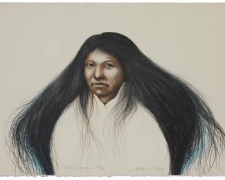 1105 Frank Howell (1937-1997) "Lakota Summer," 1985 Lithograph in colors on paper Edition: 26/140 Signed, titled, dated, and numbered in pencil along the center of the lower sheet edge: Frank Howell 1985; Master Editions Limited, Englewood, CO, prntr.; American Design, Ltd., Aurora, CO, pub.; with Melissa Katzman Braggins (Master Editions) blindstamp and presumably the blindstamp of Ted M. Braggins lower right, and an additional unidentified blindstamp lower left Image/Sheet: 20 1/4 x 28 1/4 in. Estimate: $300 - $500