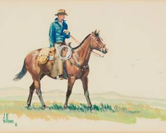 1249 Fred Fellows (b. 1934) "Spring Time" Watercolor and gouache on paper Signed lower left: Fellows / CA; titled possibly in another hand on the frame's backing board Sight: 9 1/2 x 13 1/2 in. Estimate: $500 - $700