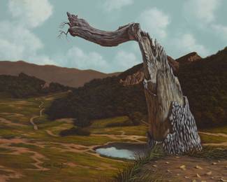 1342 Jim Daly (b. 1940) A blasted tree in a Western landscape Oil on canvas Signed lower left: Jim Daly; signed again, together with the artist's fingerprint, verso 18 x 24 in. Estimate: $600 - $800