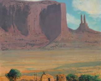 1211 James Swinnerton (1875-1974) "Navajo Land, Monument Valley" Oil on canvas Signed lower right: Swinnerton; titled on gallery and exhibition labels affixed to the frame's backing board 34 1/8 x 28 1/4 in. Estimate: $4,000 - $6,000