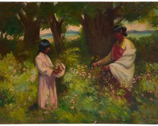 1091 Raphael Lillywhite (1891-1958) Mother and child collecting flowers Oil on Masonite Signed lower right: Raphael Lillywhite 21 x 28 in. Estimate: $1,500 - $2,000