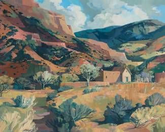 1213 Laurence Philip Sisson (1928-2015) "Sheltered" Oil on Masonite Signed lower left: L. Sisson; titled on a gallery label that accompanies this lot 20 x 30 in. Estimate: $2,000 - $3,000