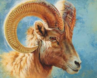 1236 Krystii Melaine (b. 1963) "Desert Dweller" (Desert Bighorn Sheep), 2023 Oil on canvasboard Signed lower left: © Krystii Melaine; signed again, titled, dated "December 2023," and numbered "#1533," all in ink, verso; with the artist's studio label affixed verso 9 x 12 in. Estimate: $600 - $800
