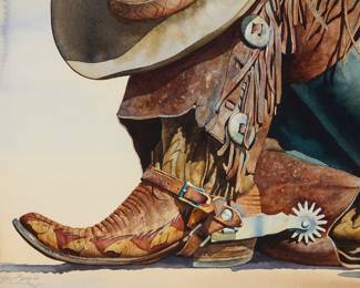 1190 Nelson Boren (b. 1952) "Stallion Boots" Watercolor on paper Signed and with the artist's initials device lower left: Nelson Boren NB; titled by repute Image/Sheet: 12 x 16 in. Estimate: $800 - $1,200