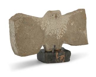 1133 Roger Charles Cavalli (b. 1930) Owl with wings spread, 1969 Carved granite on marble base Incised with signature: CAVALLI Height overall 10 in., width 18 1/4 in., depth 6 in. Estimate: $500 - $700