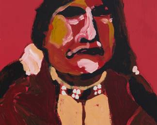 1005 Fritz Scholder (1937-2005, Luiseño) "Indian Portrait" Oil on Masonite Signed upper left: Scholder; titled on a gallery label affixed to the frame's verso 15 x 10 5/8 in. Estimate: $20,000 - $30,000
