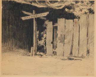 1256 Everett Shinn (1876-1953) Ferndale directional sign Pencil on paper mounted to illustration board Signed lower left: Everett Shinn Sheet: 8 1/4 x 10 1/8 in.; Sight: 9 x 10 5/8 in. Estimate: $400 - $600