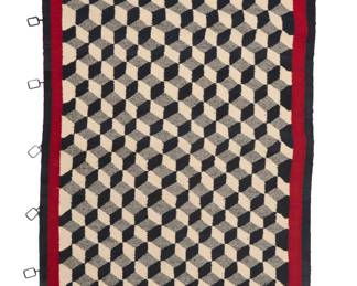 1278 A Diné (Navajo) optical rug Second half 20th century Woven in red, grey, cream, and black wool with an allover optical pattern of interlocking three-dimensional cubes 5 ft. x 2 ft. 7 in. approximately Estimate: $400 - $600