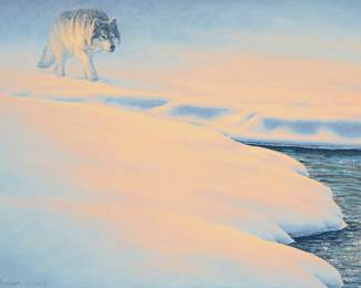 1385 Shawn Gould (Active 21st Century) "Dawn Patrol" Acrylic on board Signed lower left: Shawn Gould; signed again and titled on the frame's backing board 11 x 14 in. Estimate: $500 - $700