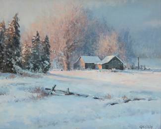 1363 Michael Godfrey (b. 1958) Ranch in winter Oil on board Signed lower right: Godfrey 8 x 10 in. Estimate: $200 - $300