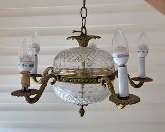 Antique petite French brass and crystal basket chandelier