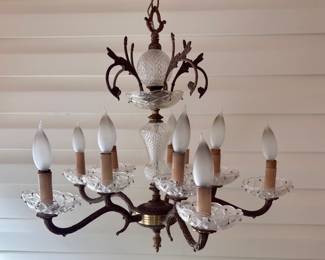 Antique brass and cut glass chandelier