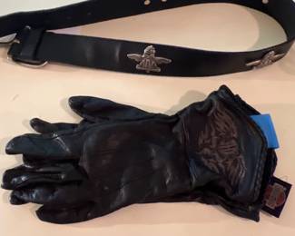 Harley Davidson Gauntlet Gloves and Tazmanian Devils MC Belt